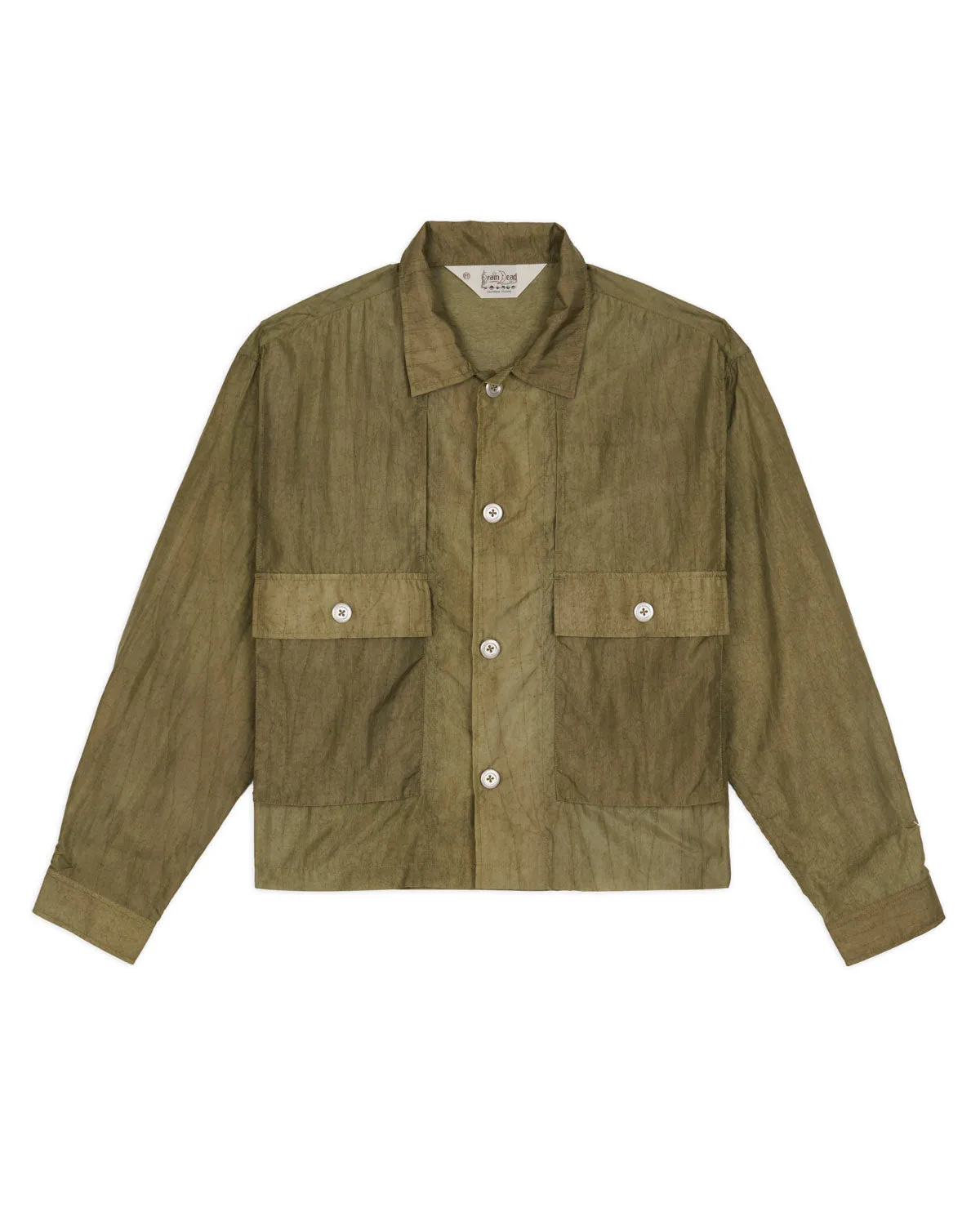Cropped Nylon Button Up Shirt - Army sold by Brain Dead