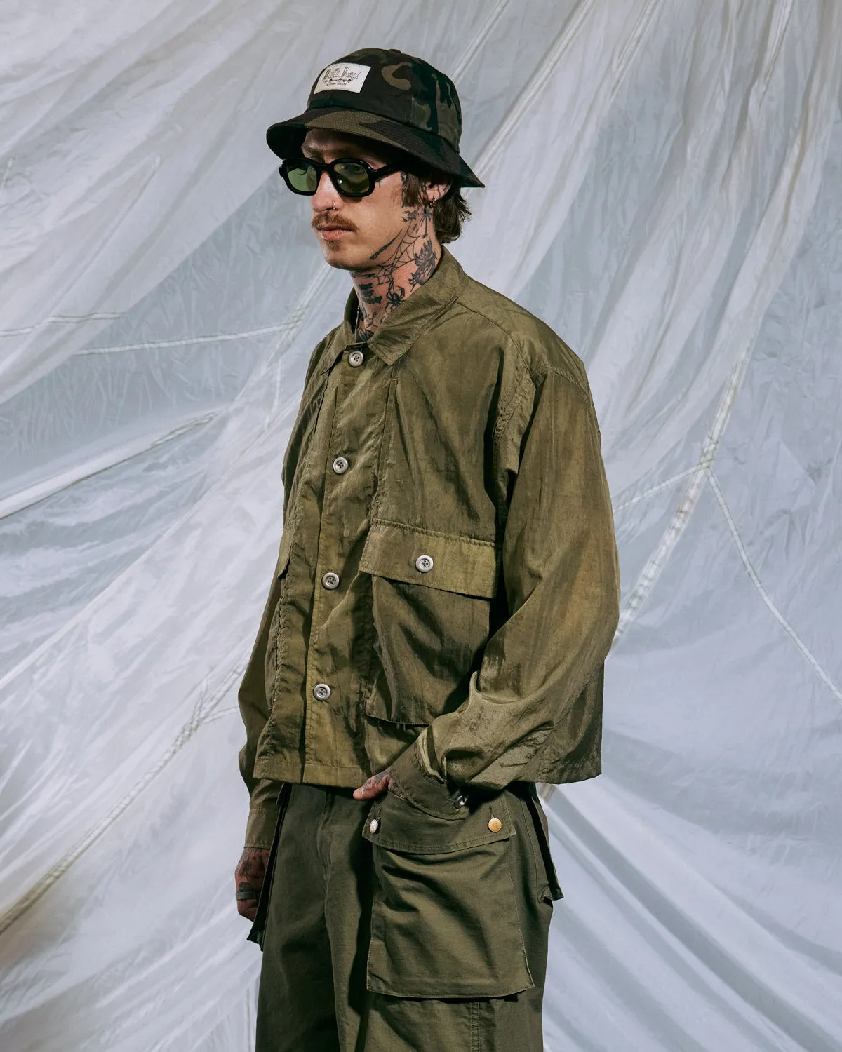 Cropped Nylon Button Up Shirt - Army sold by Brain Dead product image thumbnail 2