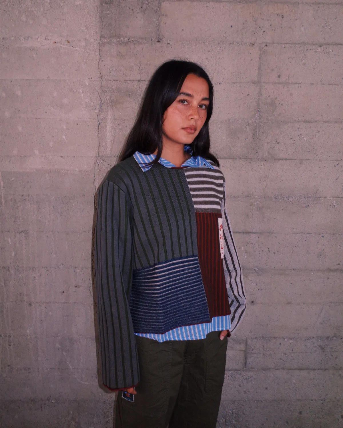 Mixed Stripe Boxy Knit Sweater - Green Multi sold by Brain Dead product image thumbnail 2