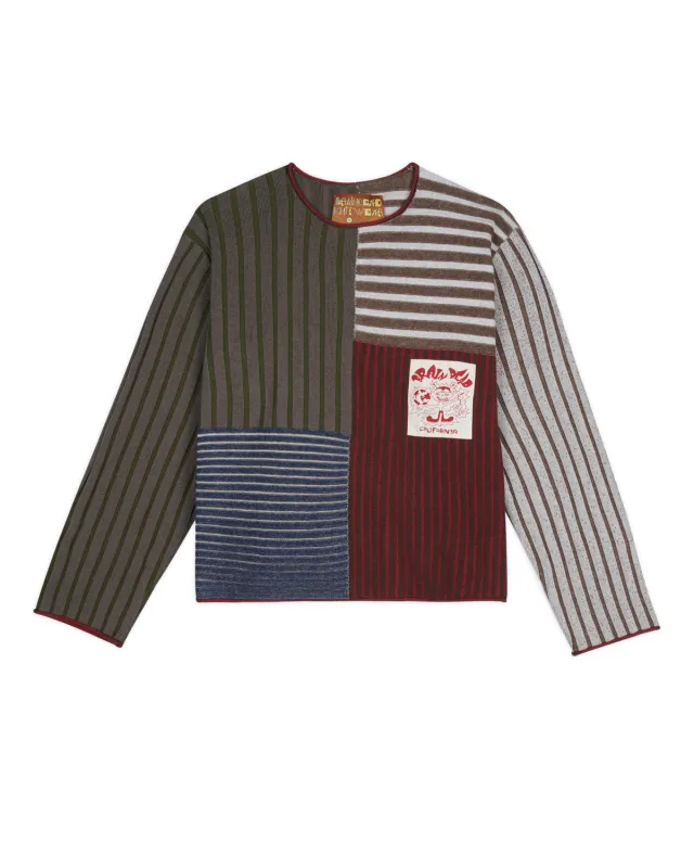 Mixed Stripe Boxy Knit Sweater - Green Multi sold by Brain Dead