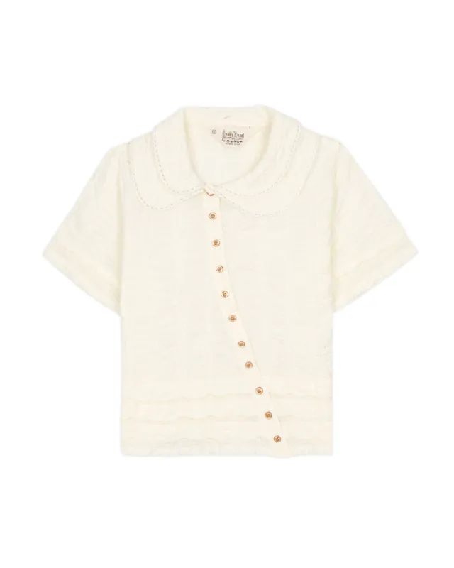 Twisted Seersucker Button Up Shirt - Cream made by Brain Dead