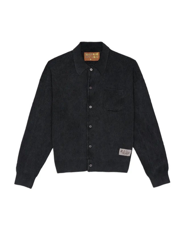 Pigment Dye Long Sleeve Polo Sweater - Ink made by Brain Dead