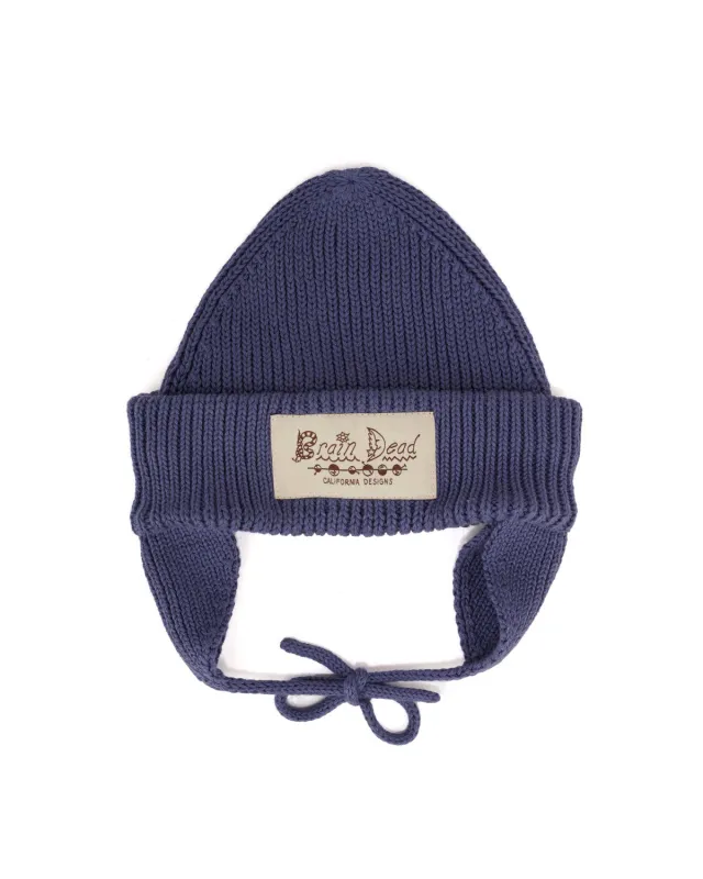 Knitted Ear Flap Beanie - Blue made by Brain Dead