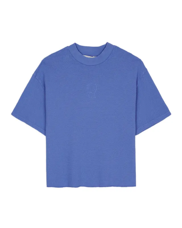 Boxy Thermal Mock Neck T-Shirt - Blue made by Brain Dead