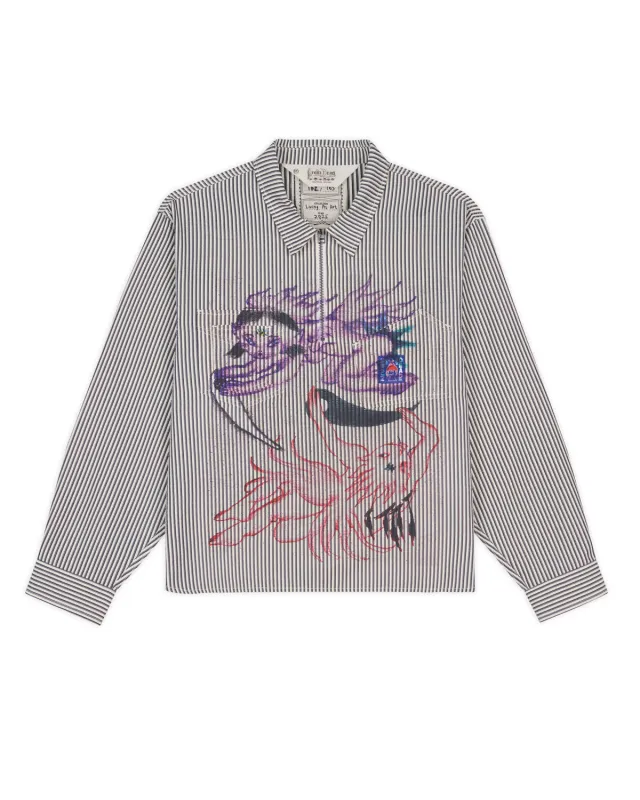 Angel Striped Half Zip Work Shirt - Natural made by Brain Dead