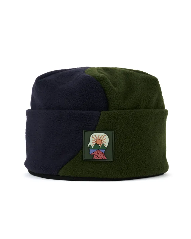 Organic Panel Polar Fleece Beanie - Navy/Olive made by Brain Dead