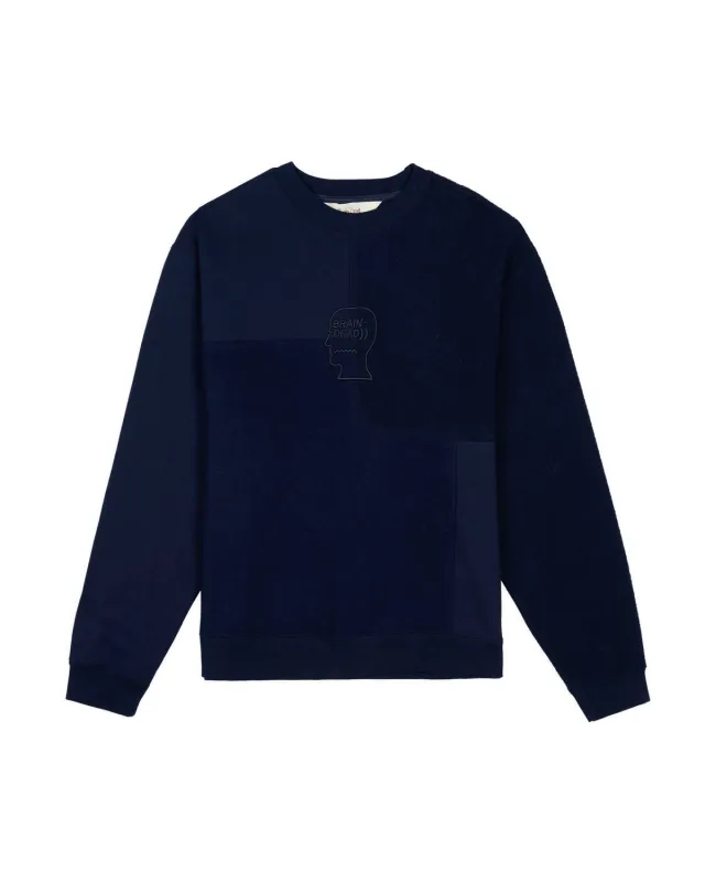 Paneled Long Sleeve Crewneck - Navy made by Brain Dead