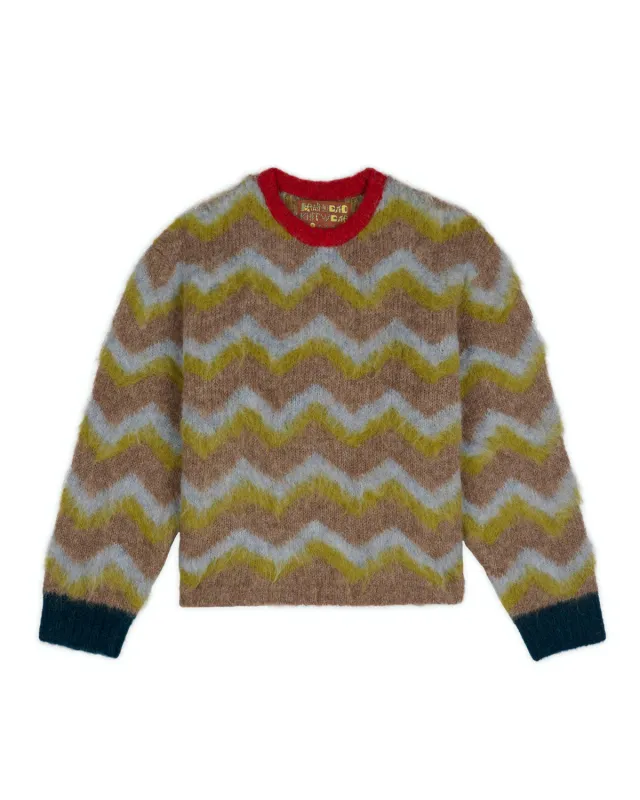Zig Zag Boxy Knit Sweater - Taupe Multi sold by Brain Dead