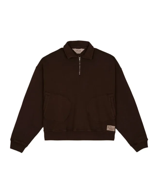 Half Zip Collared Sweatshirt - Brown made by Brain Dead