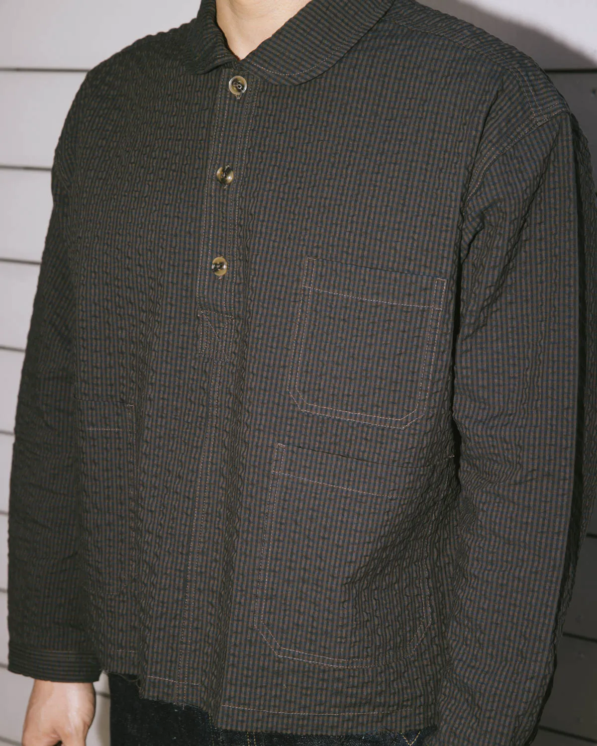 Gingham Round Collar Shirt - Black sold by Brain Dead product image thumbnail 4