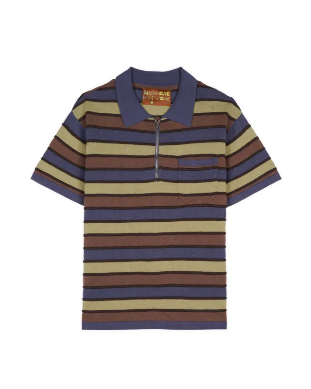 Lifted Stripe Half Zip Shirt - Blue Multi made by Brain Dead