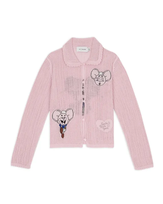 Brain Dead x Coach Intarsia Kachi Mouse Knit Cardigan - Pink made by Brain Dead