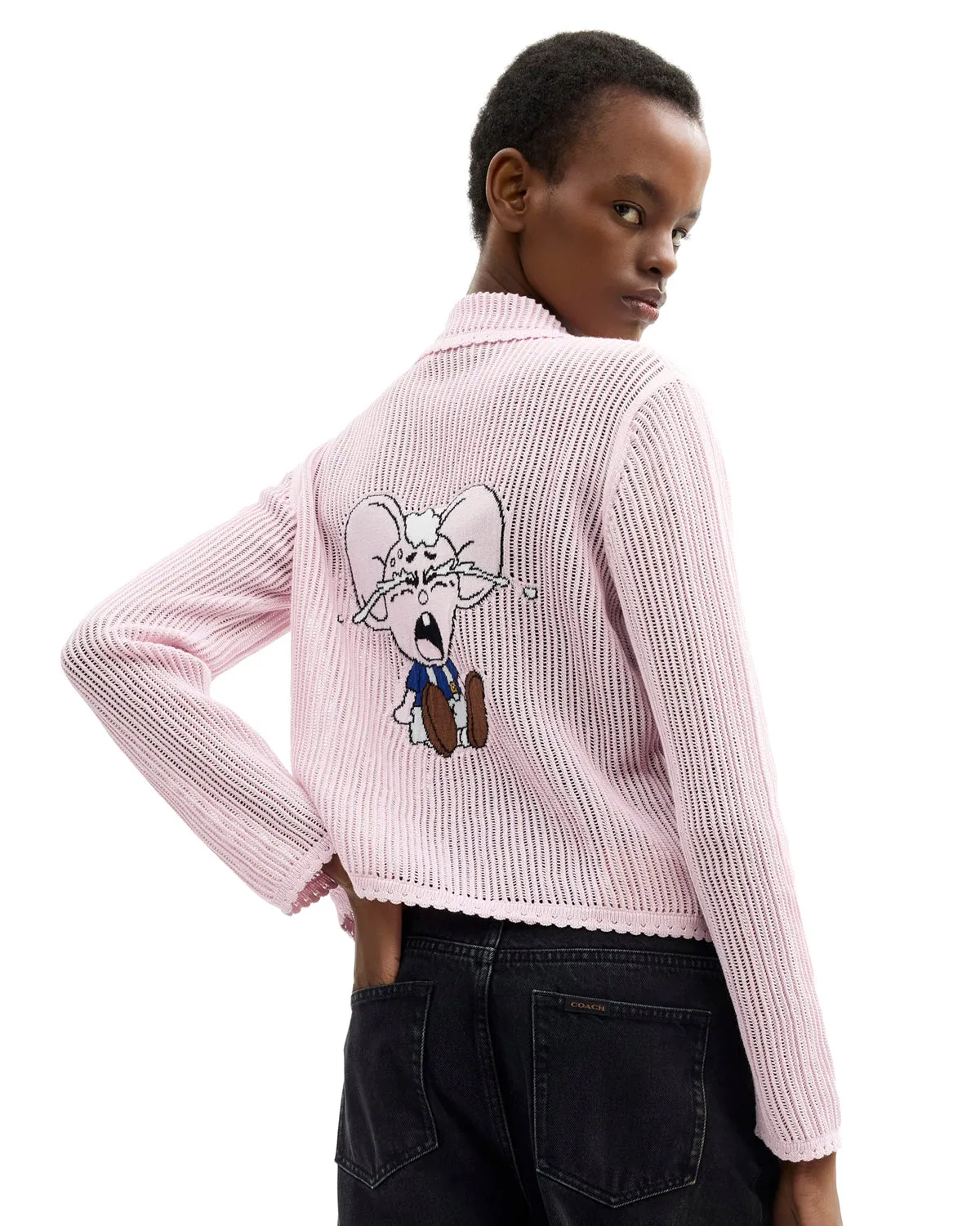 Brain Dead x Coach Intarsia Kachi Mouse Knit Cardigan - Pink sold by Brain Dead product image thumbnail 4
