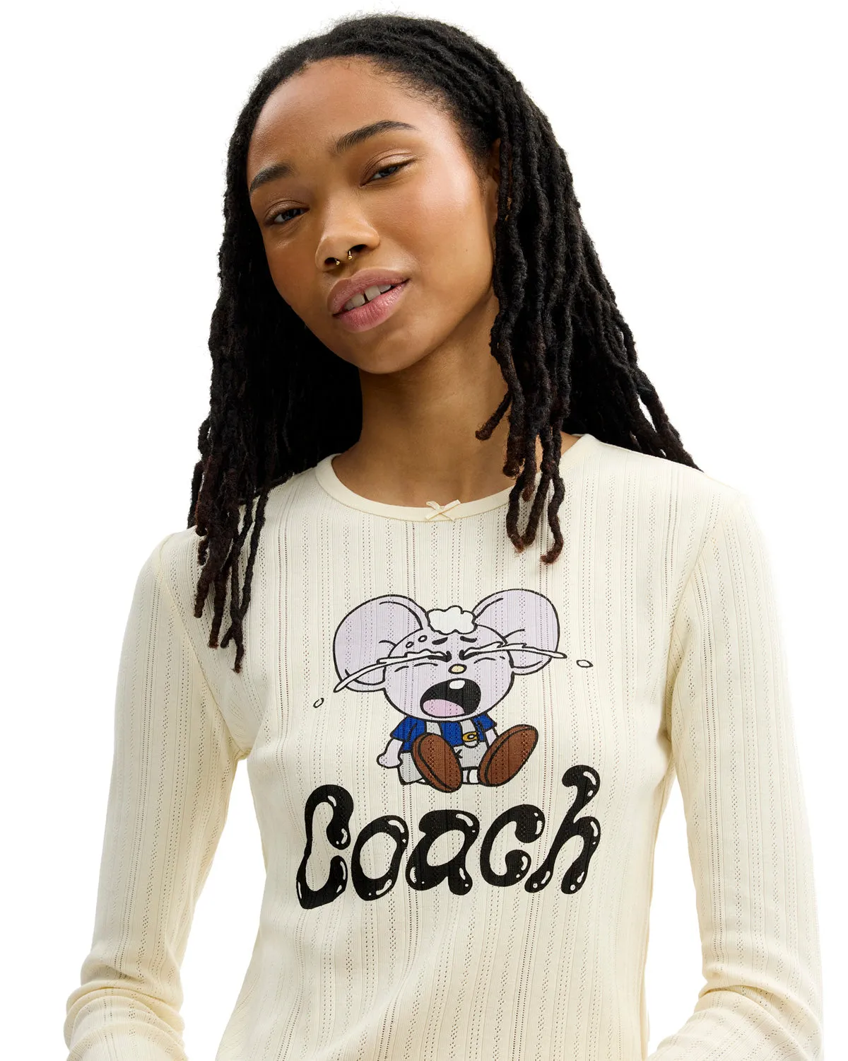 Brain Dead x Coach Long Sleeve Graphic Pointelle Top - Cream sold by Brain Dead product image thumbnail 2
