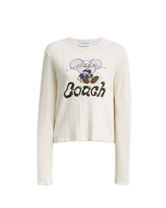 Brain Dead x Coach Long Sleeve Graphic Pointelle Top - Cream made by Brain Dead