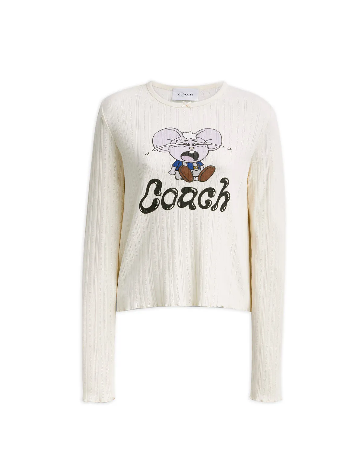 Brain Dead x Coach Long Sleeve Graphic Pointelle Top - Cream sold by Brain Dead