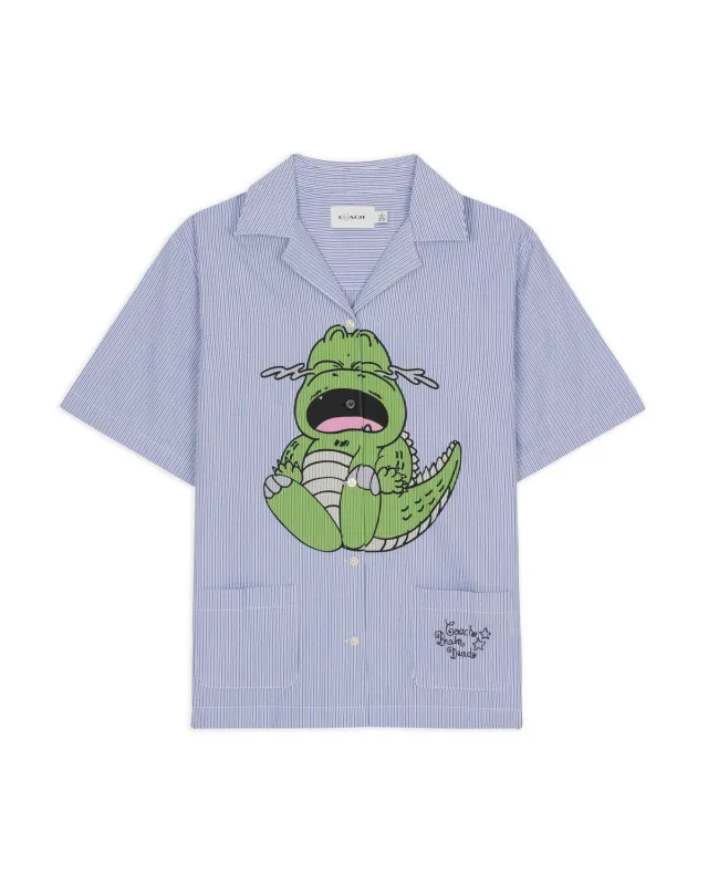 Brain Dead x Coach Crying Darby Dino Short Sleeve Button Up Shirt - Light Blue made by Brain Dead