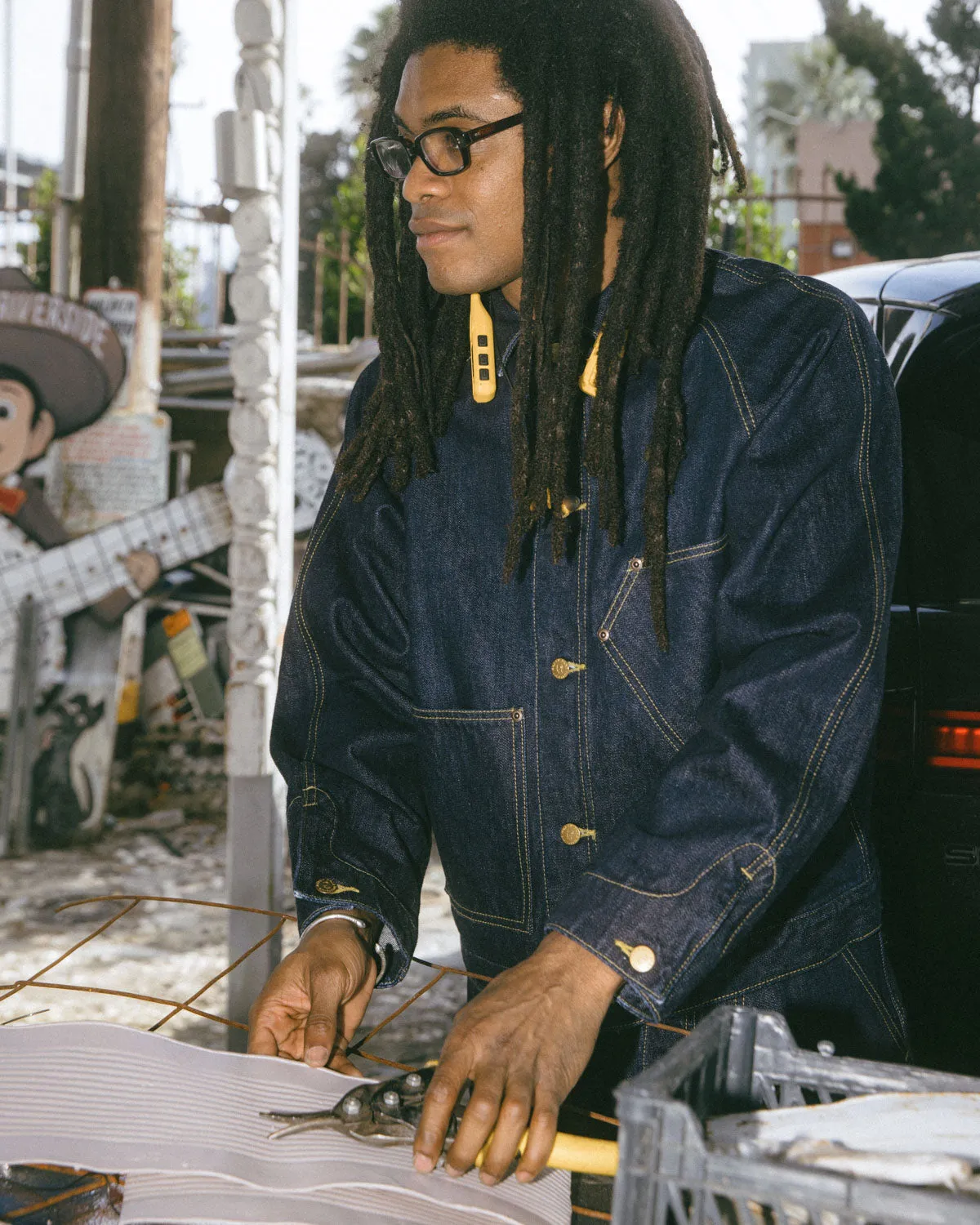 Denim Cropped Engineer Jacket - Washed Indigo sold by Brain Dead product image thumbnail 2