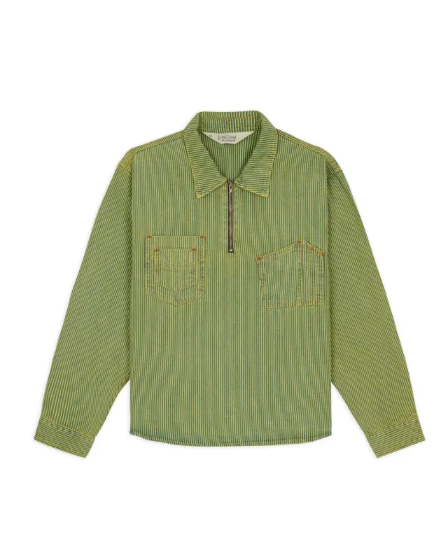 Hickory Stripe Half Zip Work Shirt - Green made by Brain Dead