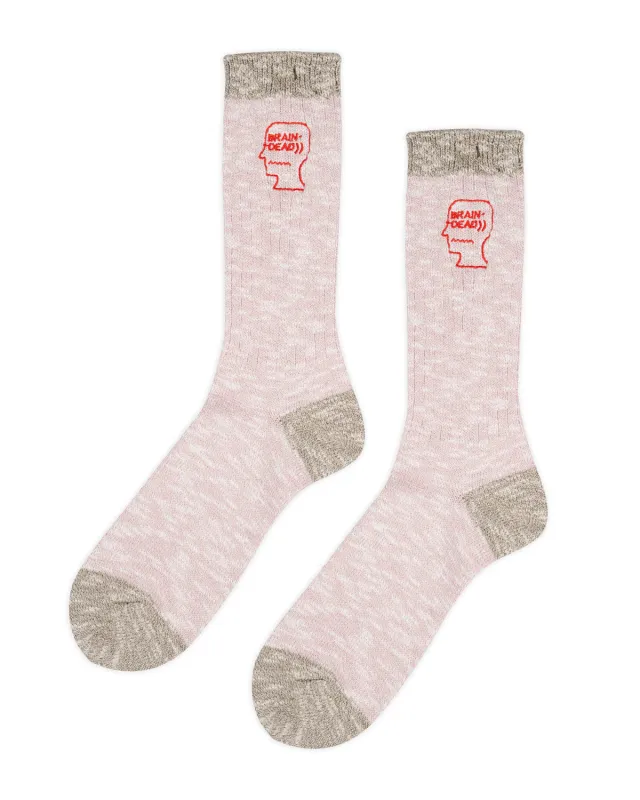 Marled Logo Head Socks - Pink made by Brain Dead