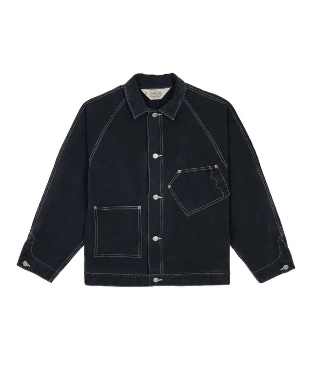 Canvas Cropped Engineer Jacket - Washed Black made by Brain Dead