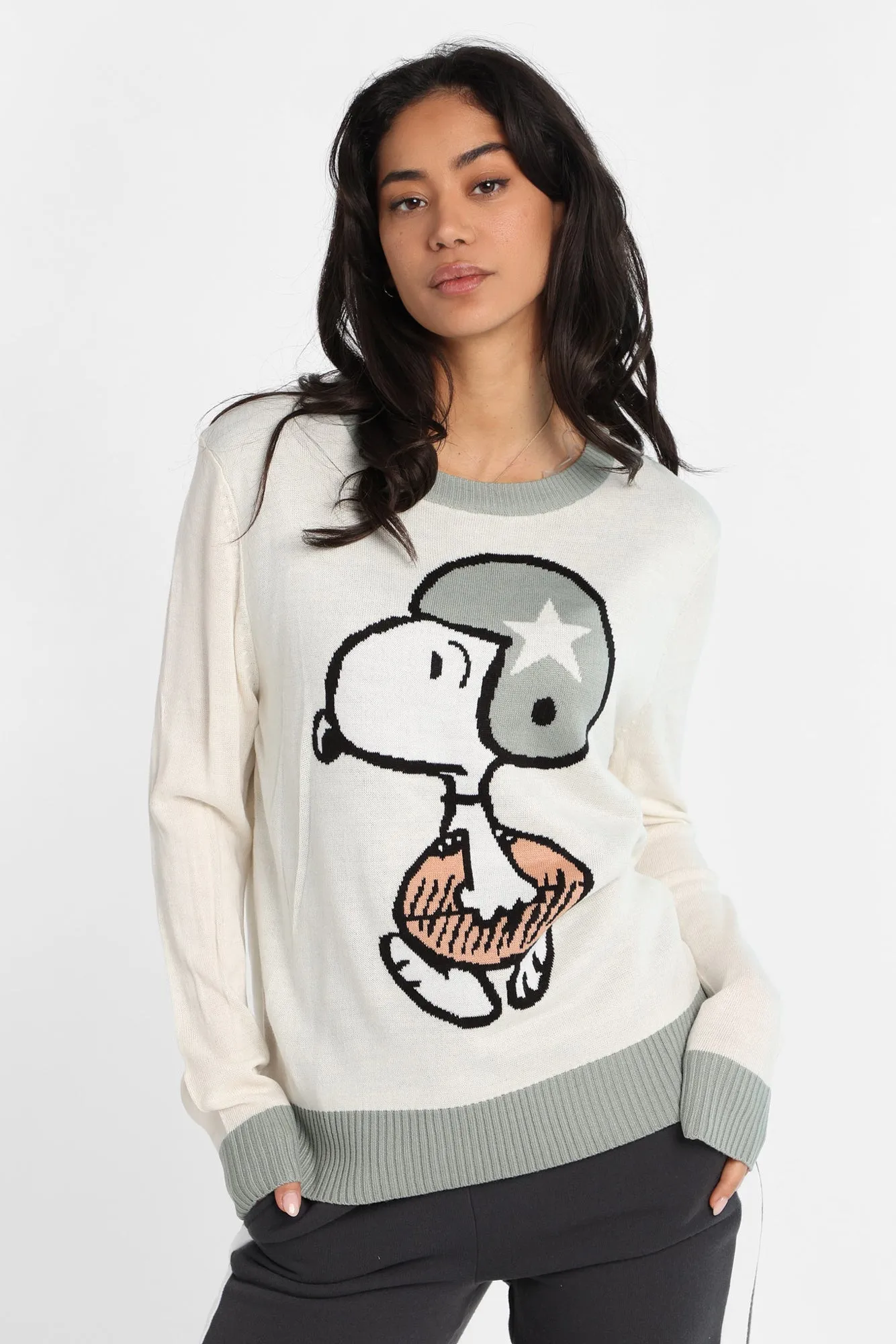 Peanuts Snoopy Football Graphic Crew Neck Sweater sold by West49