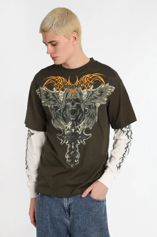 Arsenic Skull Graphic Long Sleeve 2-Fer Tee sold by West49