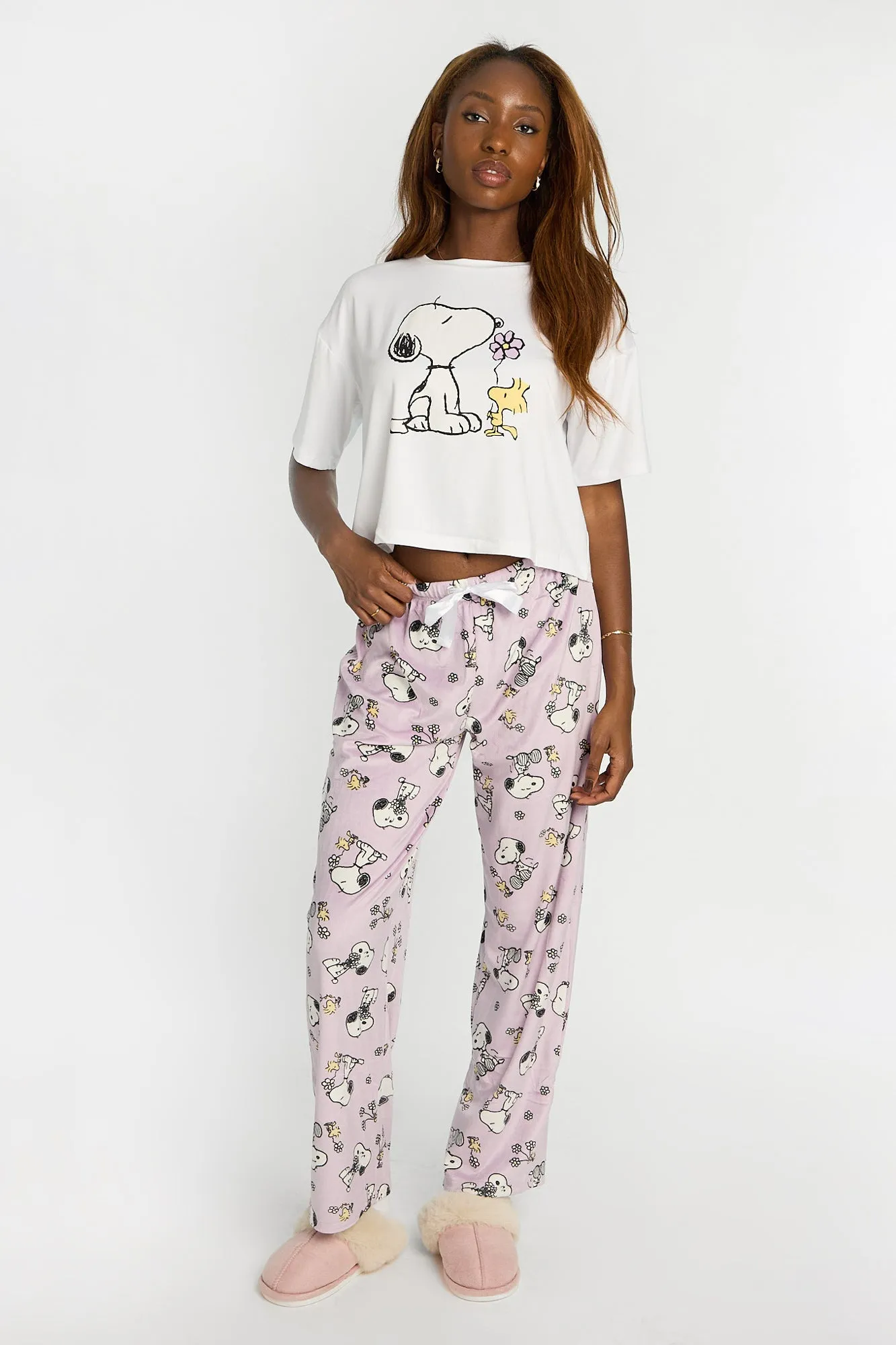 Peanuts Snoopy Flower 2-Piece Pajama Tee & Velour Pajama Pants Set sold by West49