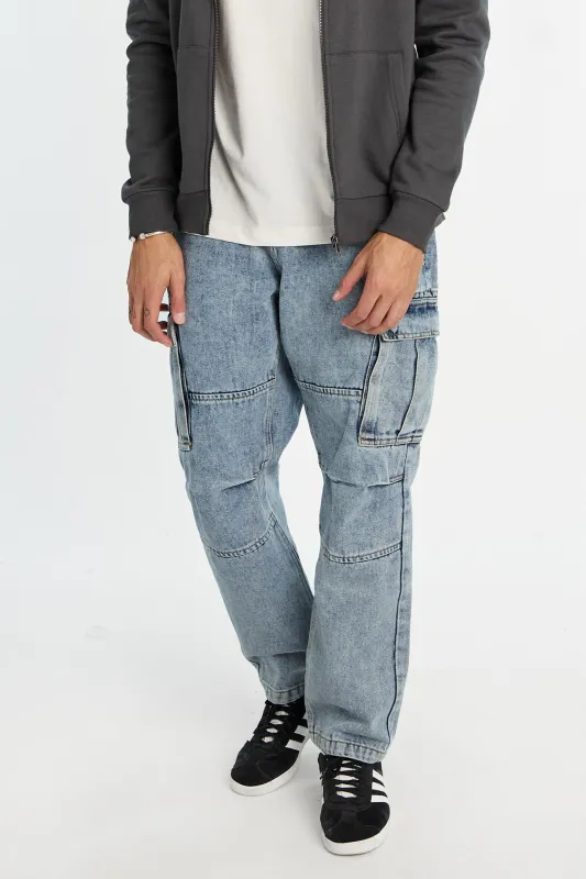 Mens Light Stonewash Cargo Jeans sold by West49