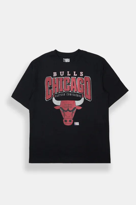 T-shirt surdimensionné imprimé à effet maille Chicago Bulls homme sold by West49