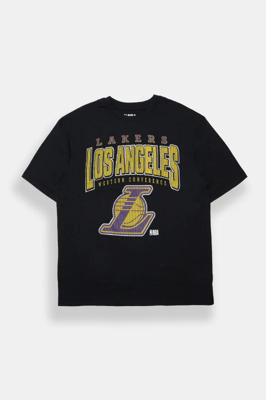 T-shirt surdimensionné imprimé à effet maille LA Lakers homme sold by West49