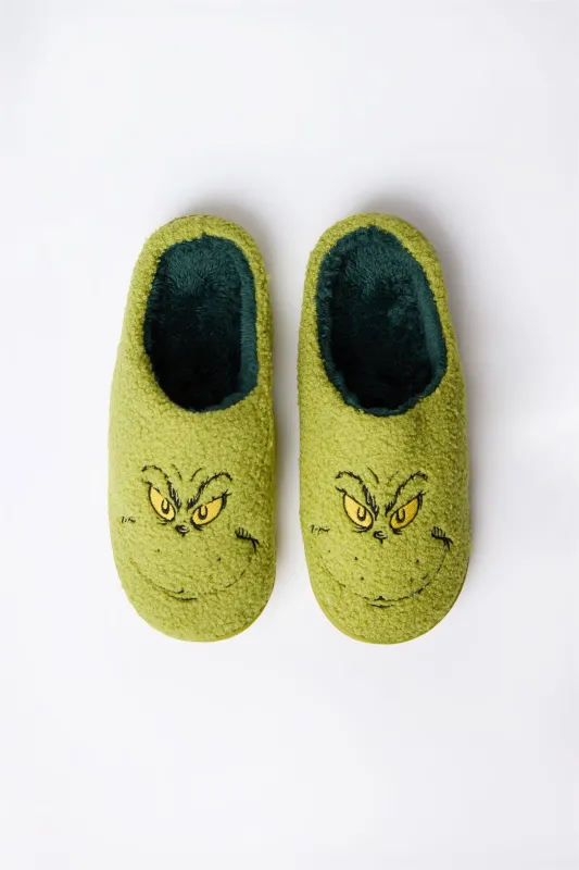 Mens The Grinch Face Plush Slippers sold by West49