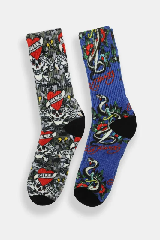 Ed Hardy Mens Snake & Hearts Crew Socks 2-Pack made by Ed Hardy