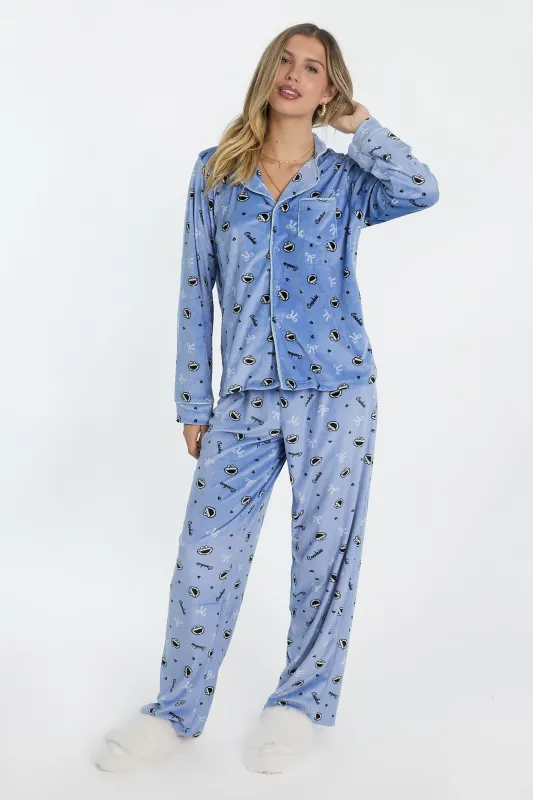 Cookie Monster Velour 2-Piece Pajama Shirt & Pant Set made by Sesame Street