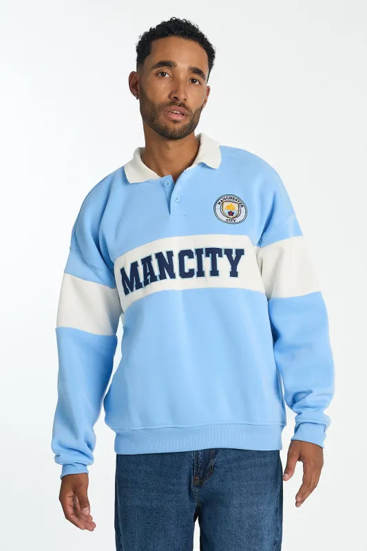 Mens Man City Colour Block Polo Sweatshirt made by West49