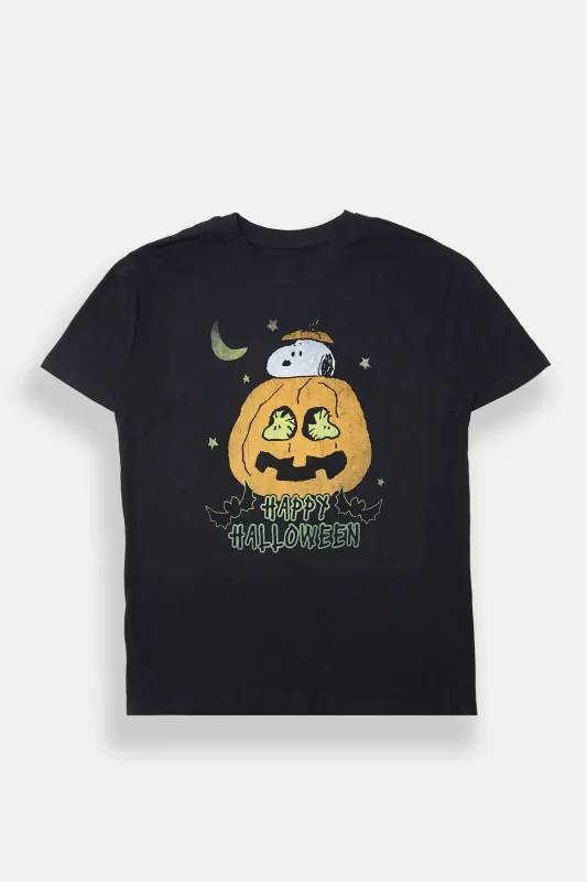 T-shirt coupe boyfriend imprimé Happy Halloween Snoopy made by Peanuts