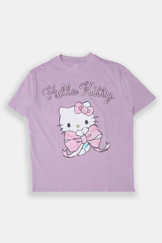 Hello Kitty Glitter Bow Graphic Boyfriend Tee sold by West49