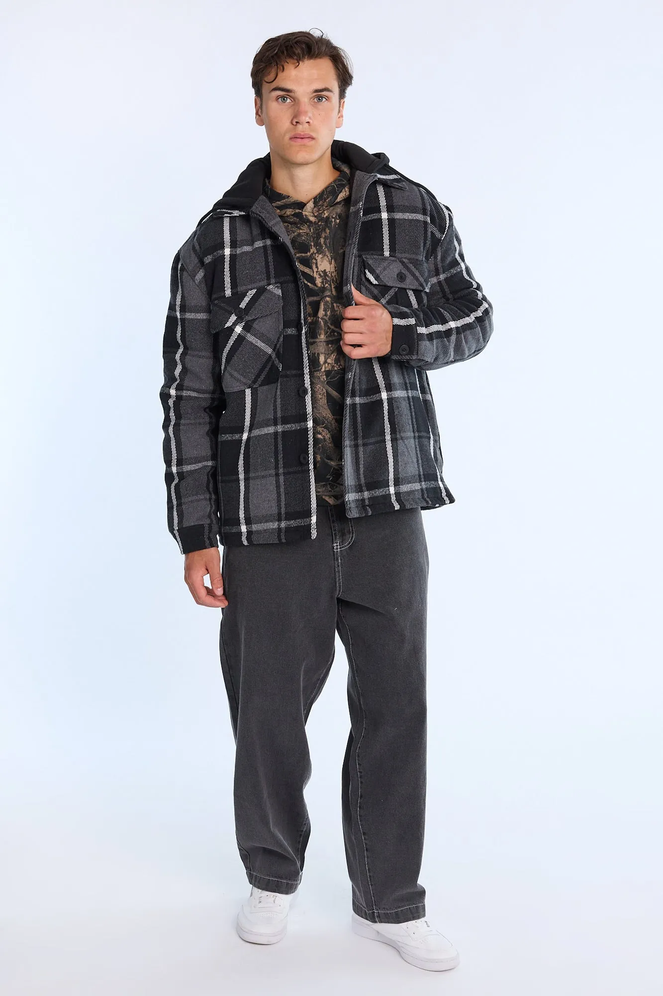 Mens Lined Hooded Flannel Shacket sold by West49 product image thumbnail 5