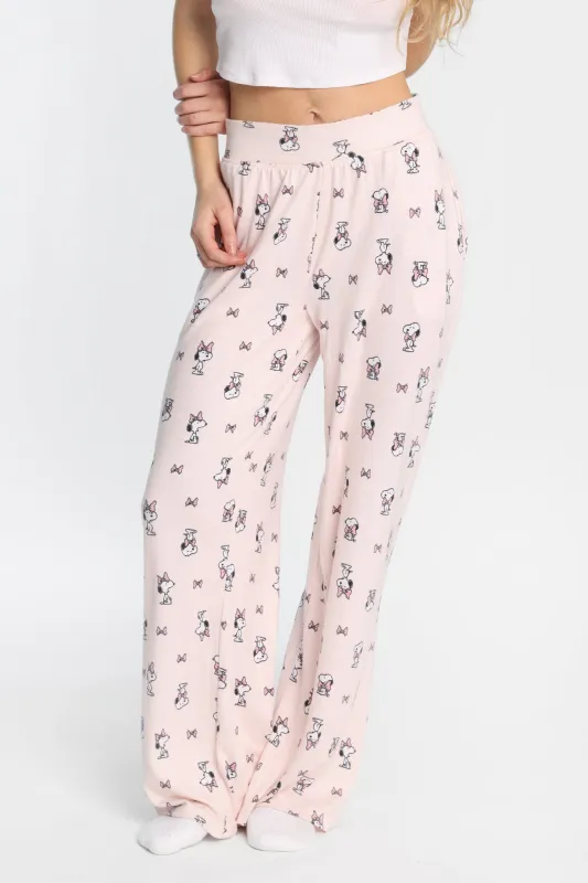 Peanuts Snoopy Bow Super Soft Wide Leg Pajama Pants sold by West49