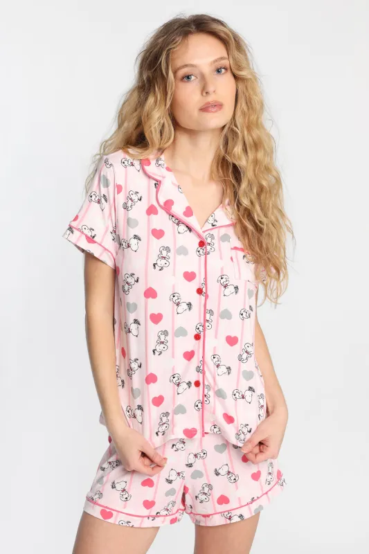 Ensemble chemise et short pyjama coupe Dad super doux imprimés Peanuts coeur sold by West49