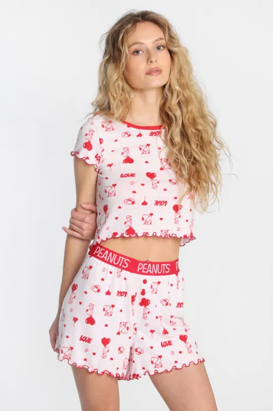 Ensemble t-shirt et short boxeur pyjama super doux imprimé Peanuts coeur made by Peanuts