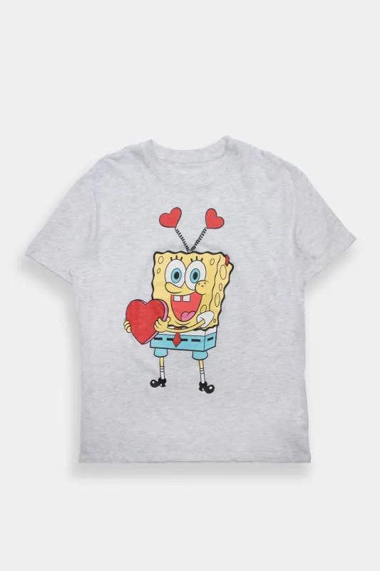 SpongeBob Glitter Heart Graphic Boyfriend Tee sold by West49