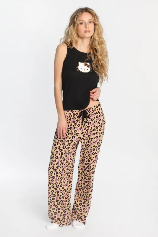 Ensemble débardeur et pantalon pyjama côtelé imprimé léopard Hello Kitty made by West49
