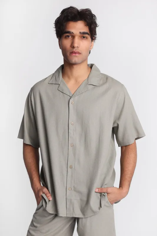 Linen-Blend Button-Up Shirt sold by West49
