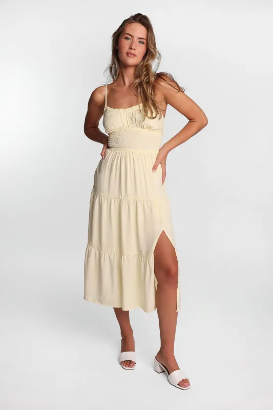 Robe maxi dos croisé à taille smockée made by Bluenotes