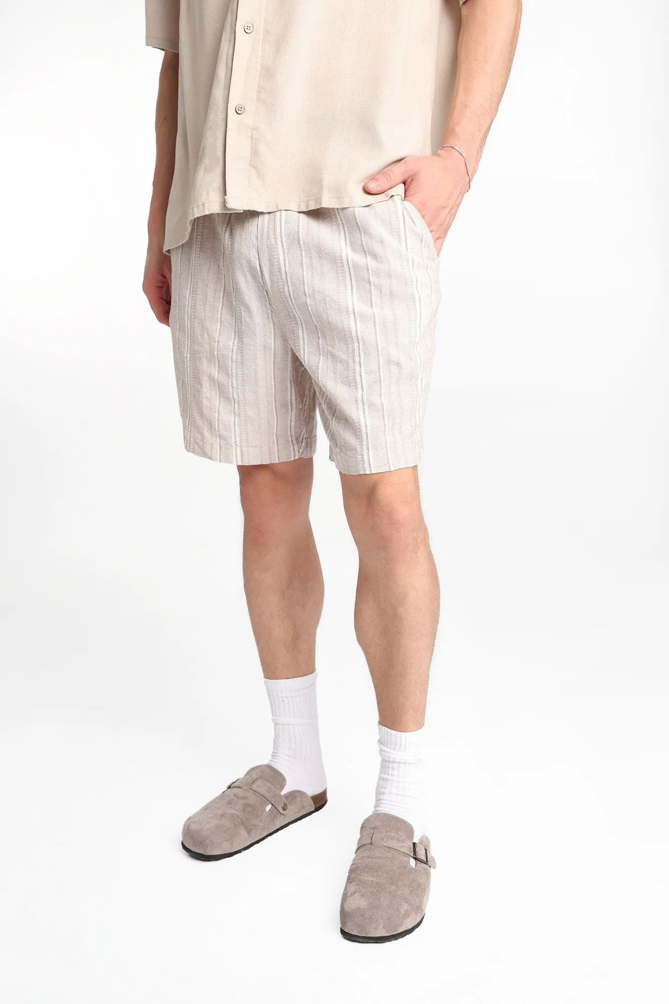 Multi-Striped Textured Shorts sold by West49
