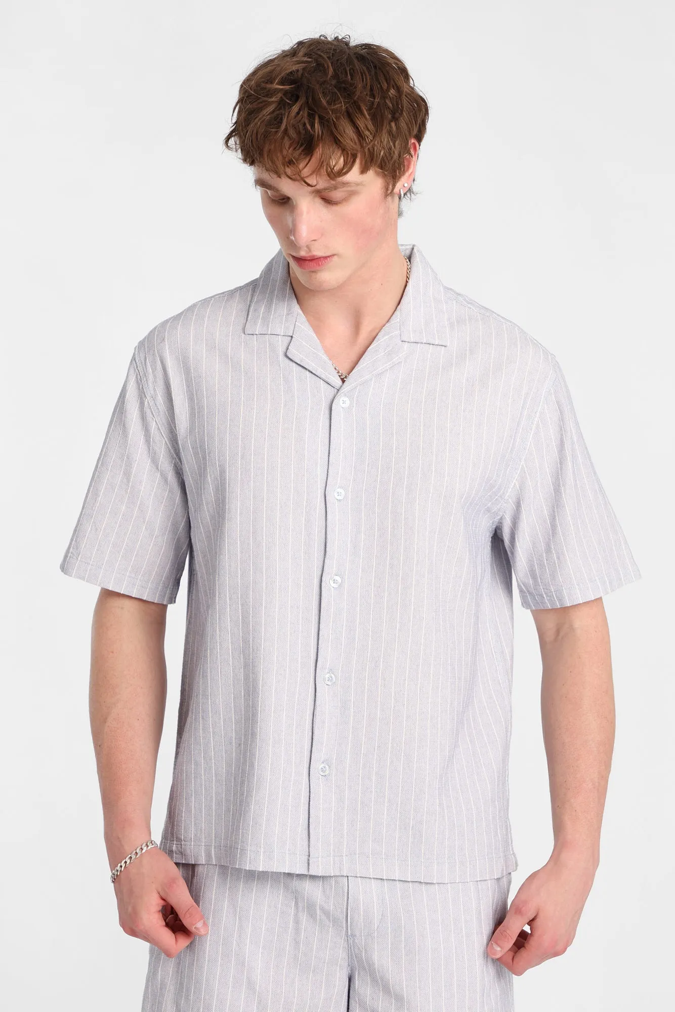 Textured Pinstriped Button-Up Shirt sold by West49