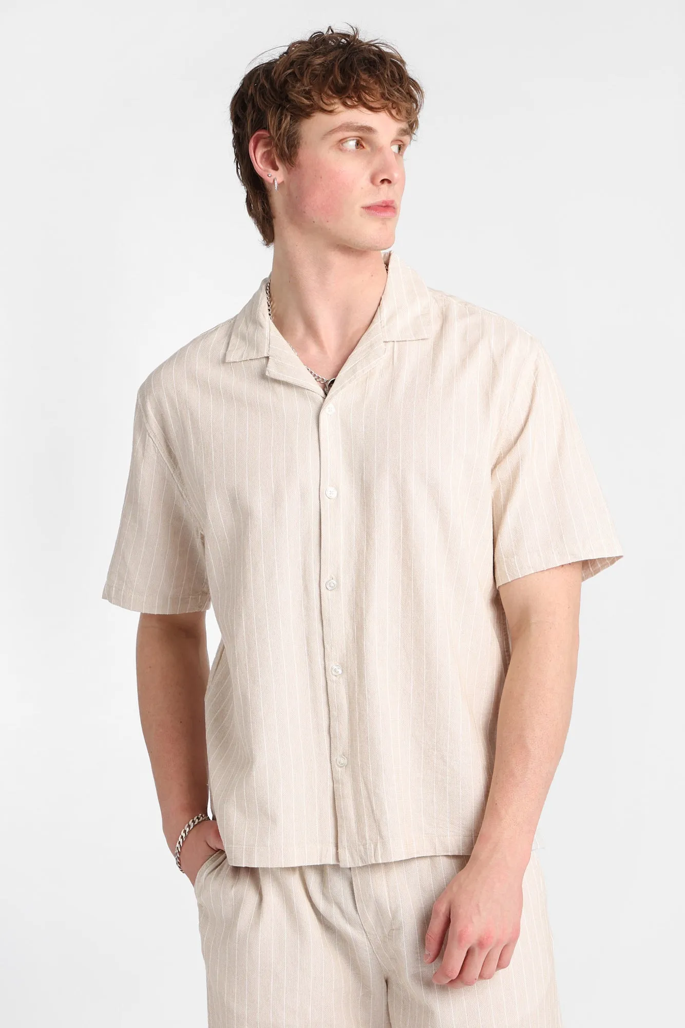 Textured Pinstriped Button-Up Shirt sold by West49 product image thumbnail 2
