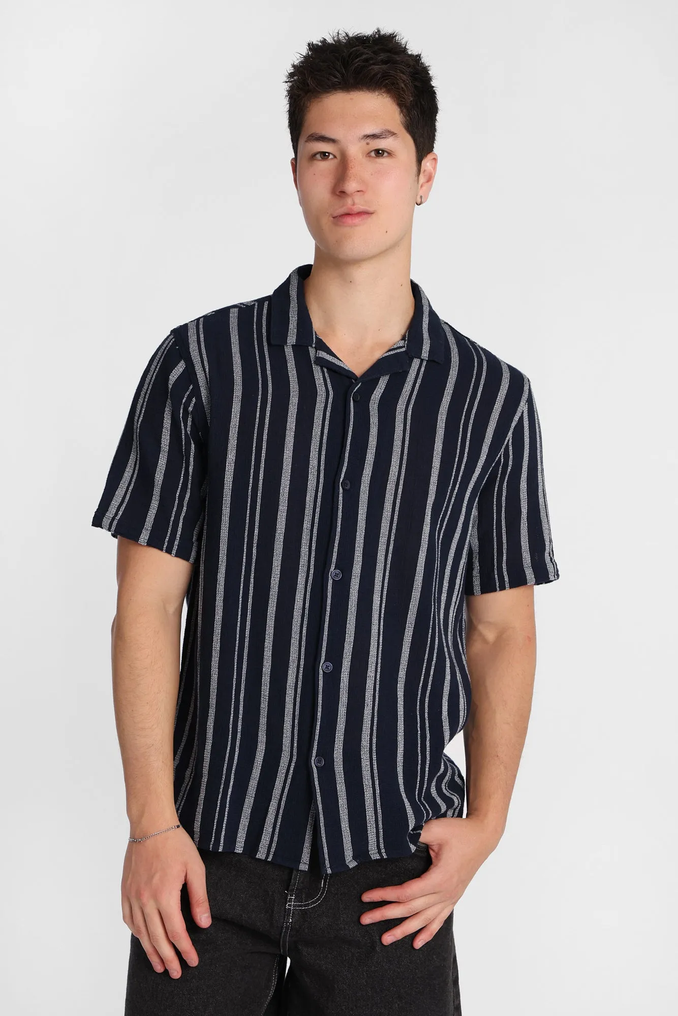 Striped Cotton Gauze Button-Up Shirt sold by West49