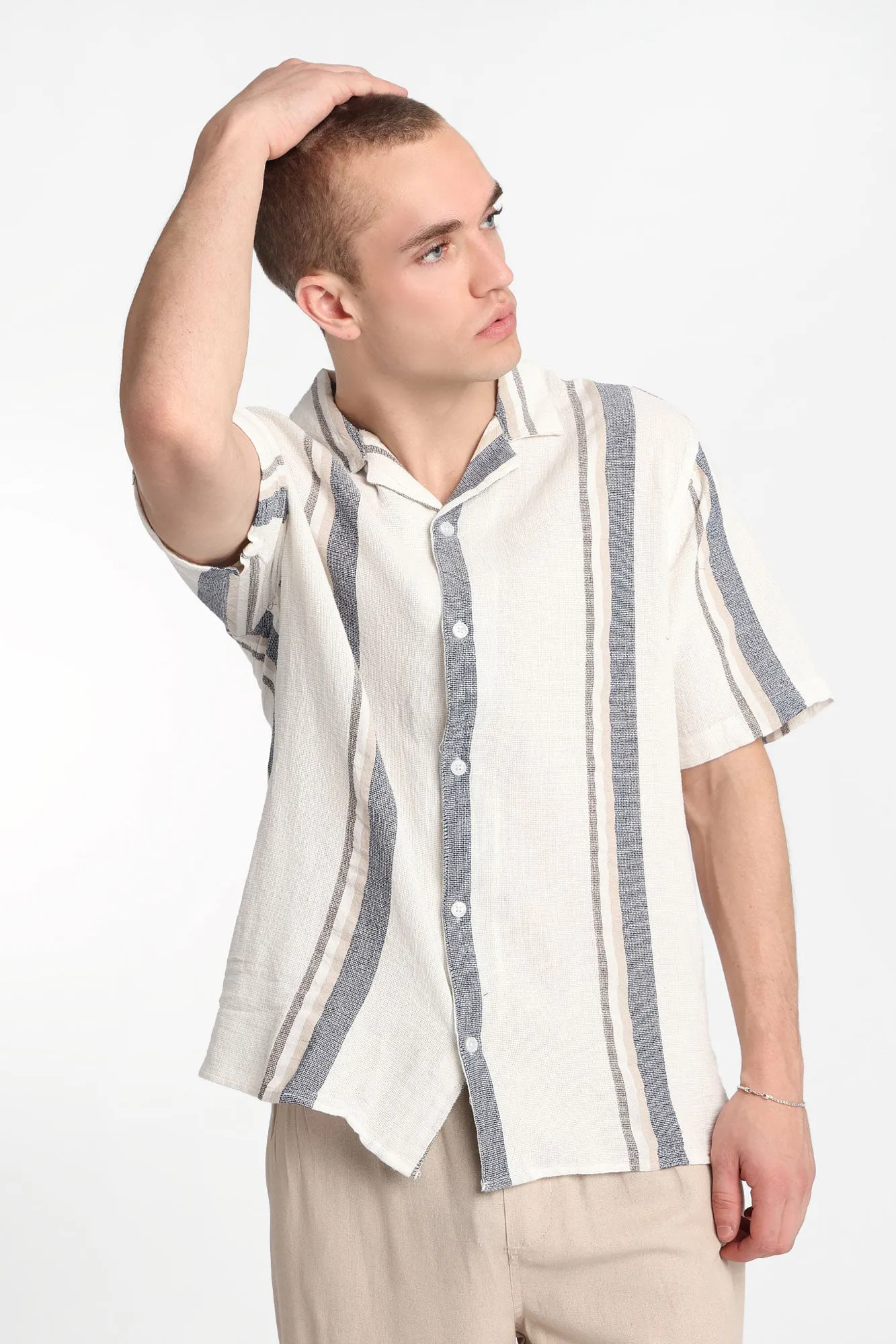Striped Cotton Gauze Button-Up Shirt sold by West49